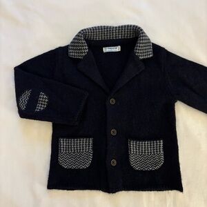 Mayoral Navy Kids Blazer Cardigan with Gray Accents